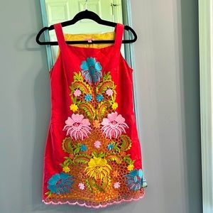 Lilly Pulitzer Shift Linen Dress floral embroidered size 4